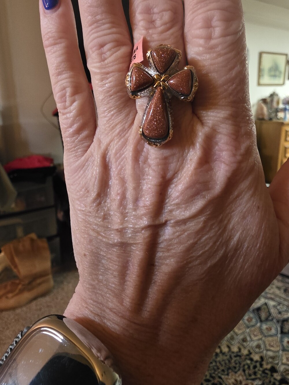 JTV Two-Tone Goldstone Stainless Steel Cross Statement Ring Size 11 - Picture 7 of 12